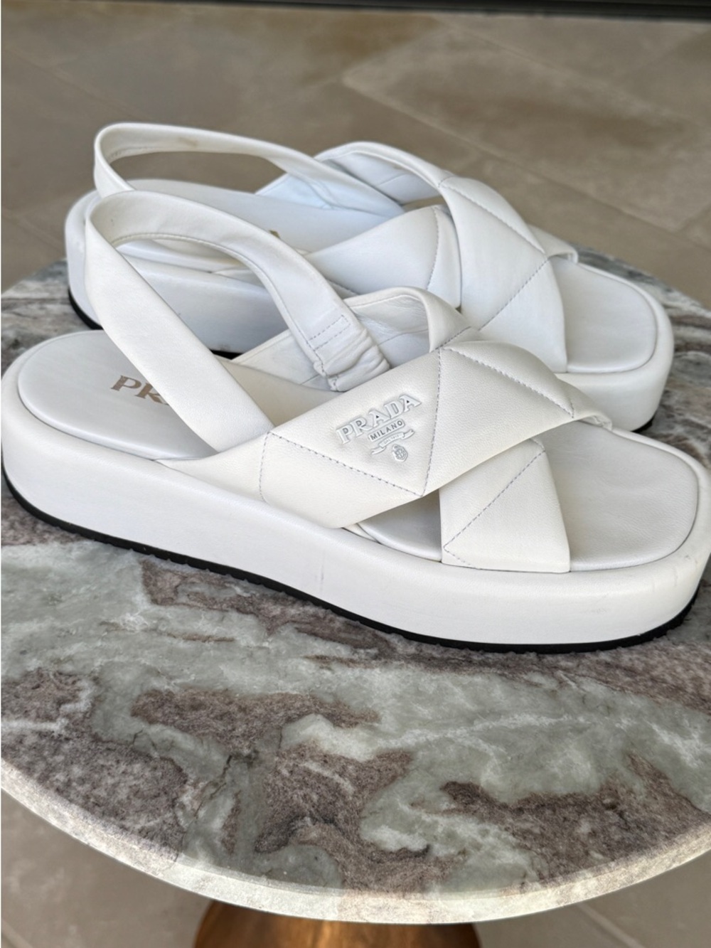 Prada White Quilted Slingback Sandals - Picture 7 of 11